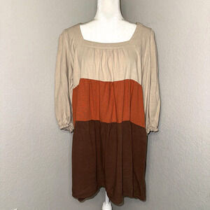 Umgee Tiered Dress Women’s 2XL Colorblock Linen Square Neck 3/4 Ruffle Sleeve